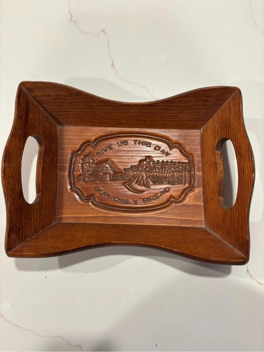 Vintage Cape Craftsmen Our Daily Bread Hand Carved Wood Wooden Bread Tray
